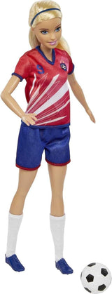 Barbie-Serie „You Can Be Anything“, Fußballspielerin, Fußballspielerin mit blonden Haaren, rotes und blaues Trikot, Ball, Zubehör, Puppe inklusive, Geschenk für Kinder ab 3 Jahren, HCN17