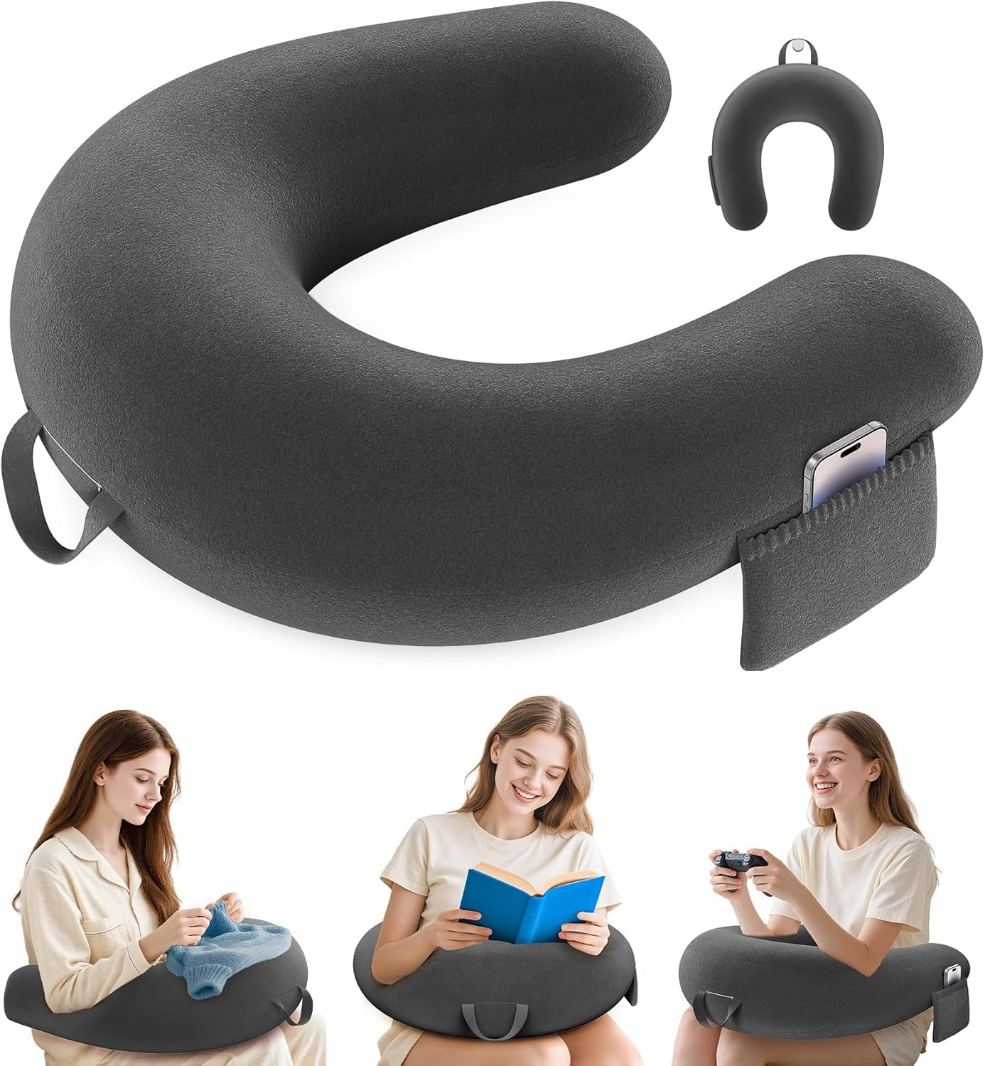 Gaming- und Lesekissen, Lesekissen für Bett/Couch/Boden, Füttern/Häkelkissen mit großem ergonomischem Gaming-Kissen, Gamer-Kissen für iPad/Laptop – Schwarz