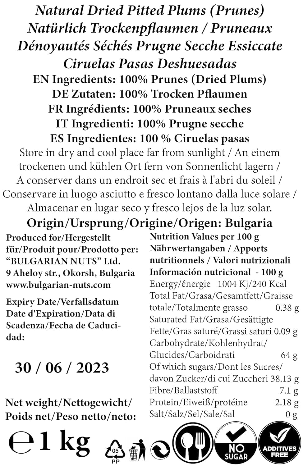 1 kg Natürlich getrocknete Pflaumen, ohne Kerne, ohne Zusatzstoffe, ohne Zucker, ohne Süßstoffe, nichts Künstliches, aus bulgarischen Obstgärten. Dehydrierte Produkte Naty Shop