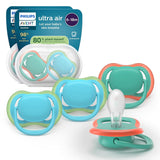 Philips AVENT Ultra Air-Schnuller – 4er-Pack BPA-freie, atmungsaktive Schnuller für Babys von 6–18 Monaten, inklusive Tragetasche und Sterilisation, Schildkröten-/Wal-Muster (Modell SCF085/66)