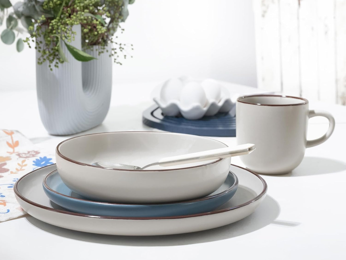 CreaTable, 21016, Serie Modern Scandic Blue-Grey, 16-teiliges Tafelservice, Kombiservice aus Porzellan, spülmaschinen- und mikrowellengeeignet, hochwertige Verarbeitung