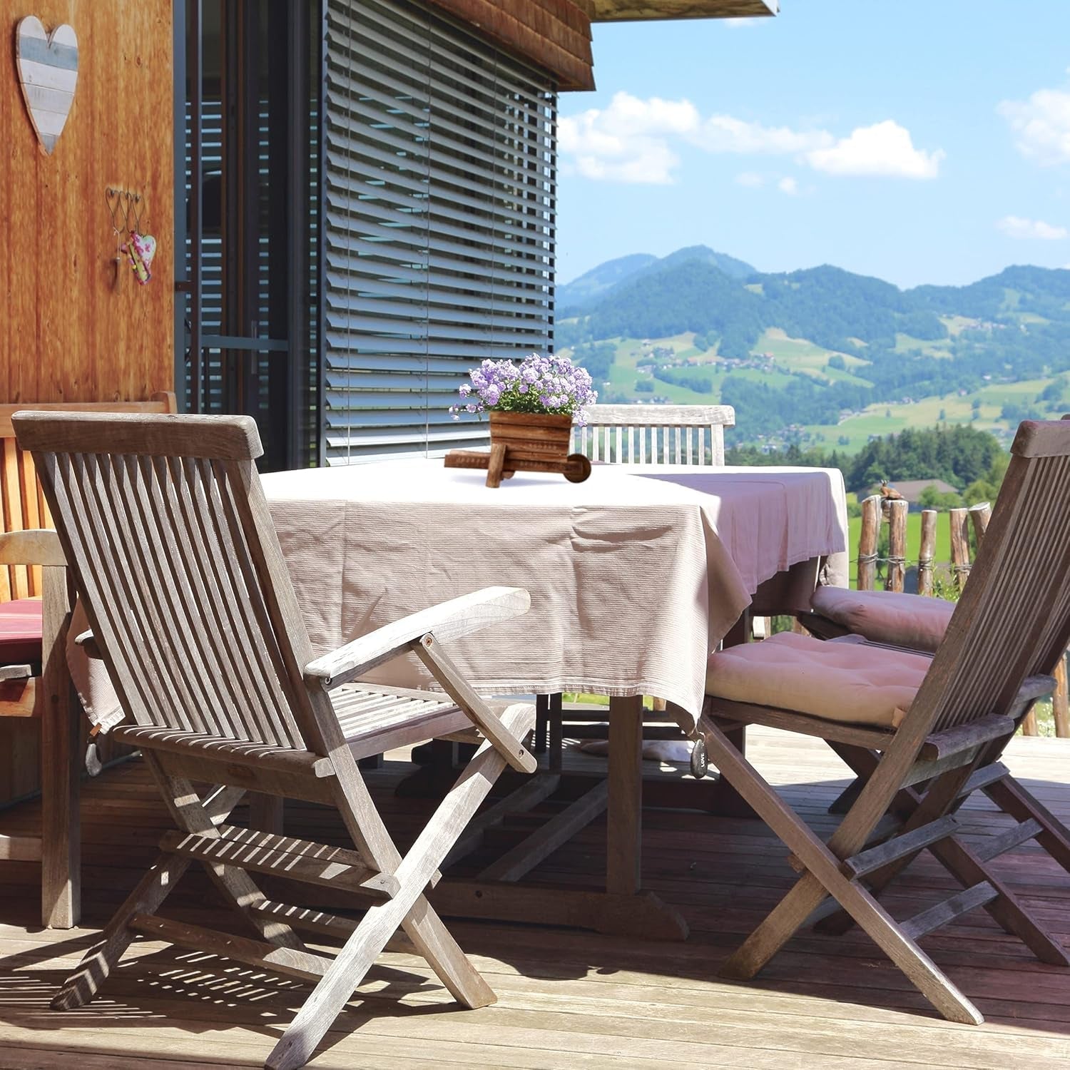 Relaxdays Pflanzschubkarre, 2er-Set, Gartendeko, HxBxT: 12,5 x 26 x 12 cm, Blumenwagen zum Bepflanzen, Holz, natur