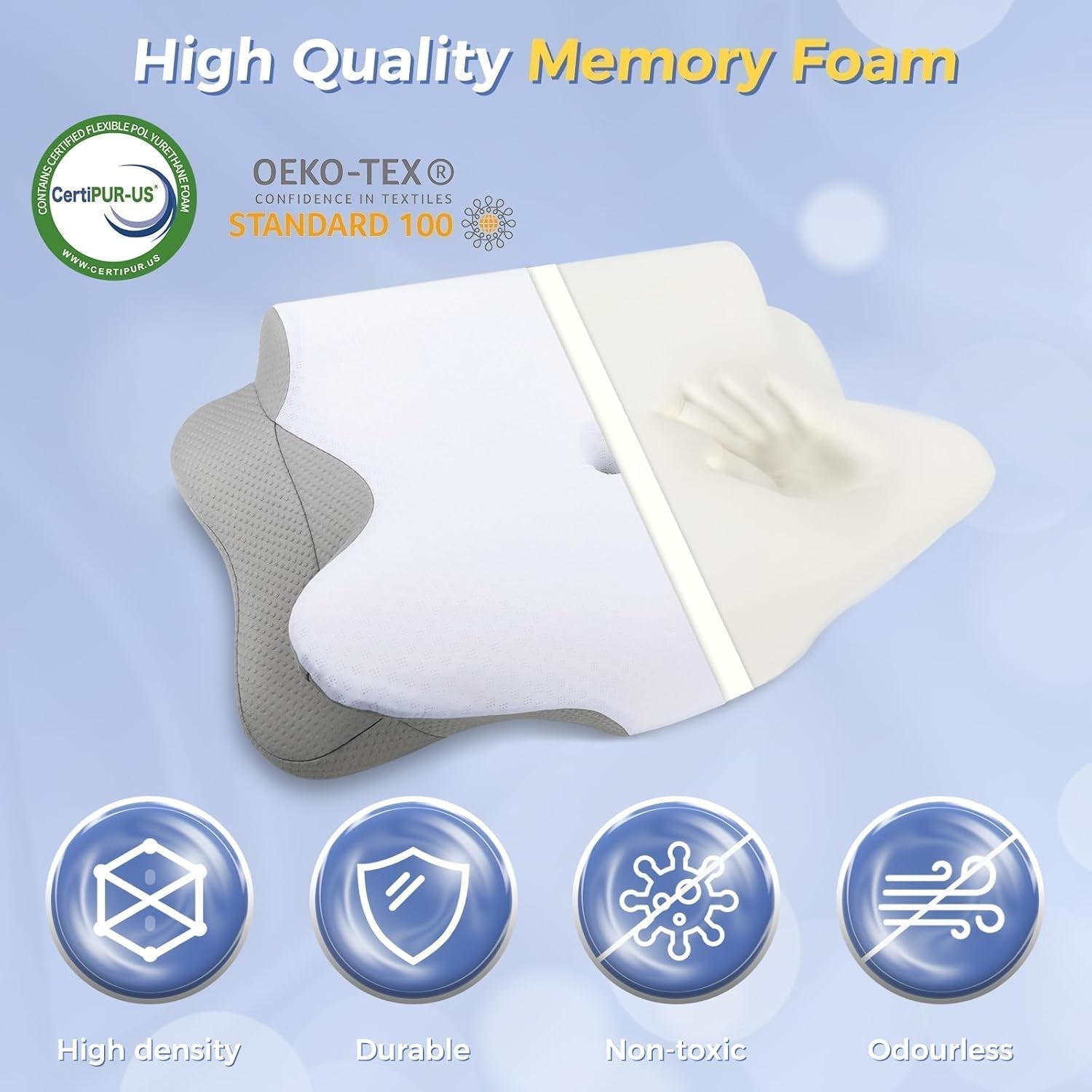 SAHEYER Nackenkissen 2 in 1, ergonomisches Nackenstützkissen und Nackenrollenkissen, orthopädisches Kissen für Seitenschläfer, Memory-Schaum-Kissen für Seitenschläfer, Rücken und Bauch, orthopädische Nackenkissen, Naty Shop