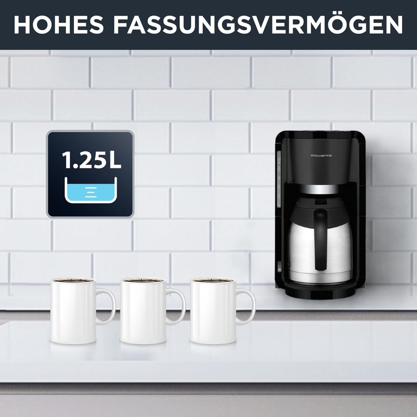 Rowenta Adagio Filter-Espressomaschine, Thermokaraffe aus Edelstahl, hält den Kaffee bis zu 4 Stunden heiß, 10–15 Tassen Fassungsvermögen, 1,25 l Fassungsvermögen, abnehmbarer Filterkorb, automatische Abschaltung, Schwarz, CT3818