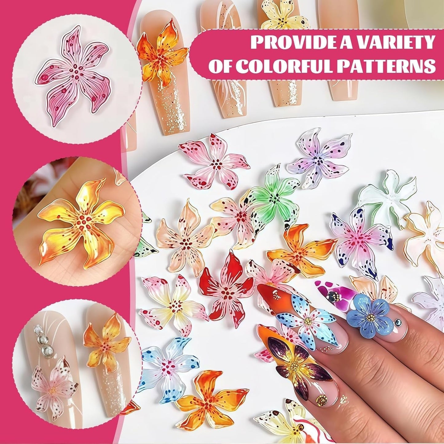 50 Stück 3D Blume Nail Charms Set, Buntes Nageldesign Zubehör, Nägel Charms Und Nagel Art Charms, Perfekt Für Nailart, Maniküre Dekoration Und DIY Nageldesign