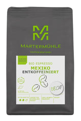 Martermühle Mexiko Bio Espressobohnen entkoffeiniert 1kg mittelkräftig I Arabica I Geschmacksrichtung: Nougat, Zartbitterschokolade I Ganze Bio Espresso-Bohnen schonend geröstet, säurearm