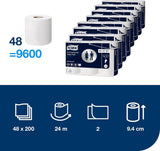 Toilettenpapier Tork Small Roll White T4, Advanced, 2-lagig, 48 × 200 Blatt, 472161