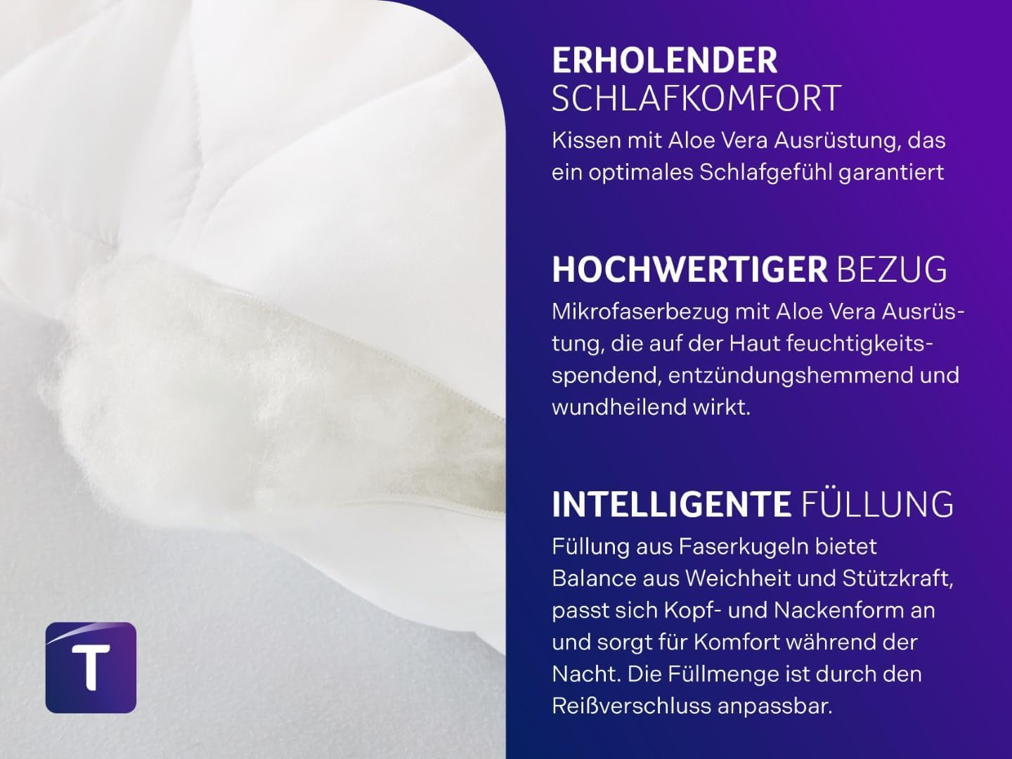 Traumnacht Aloe Vera Kissen mit angenehm samtweichem Mikrofaserbezug, 40X80 cm, Öko-Tex zertifiziert, produziert nach dem deutschen Qualitätsstandard Naty Shop Standardkissen