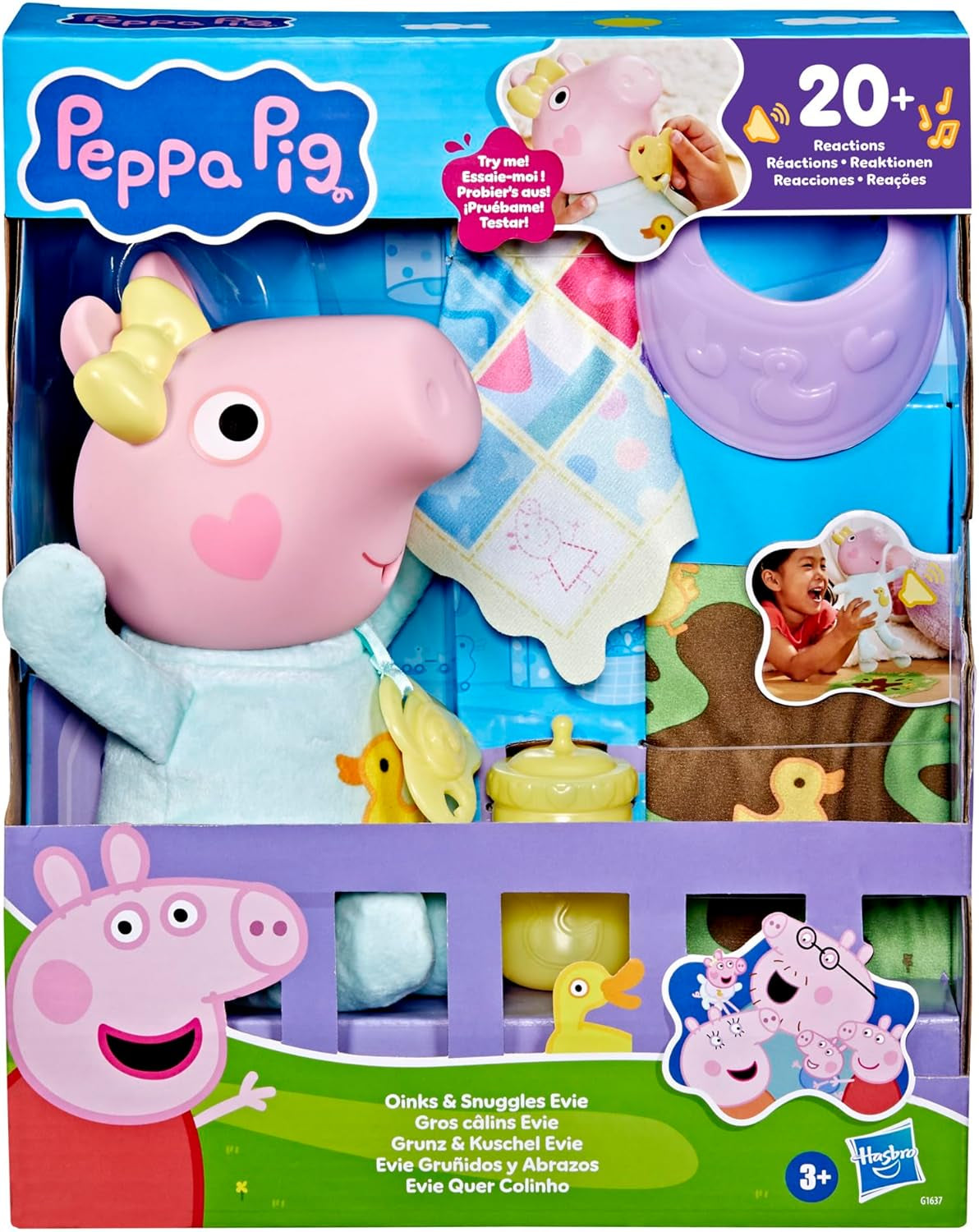 Peppa Pig 28 cm Evie Interaktive Puppe mit 20 Geräuschen und vielen Funktionen, Spielzeugset für Kinder ab 3 Jahren