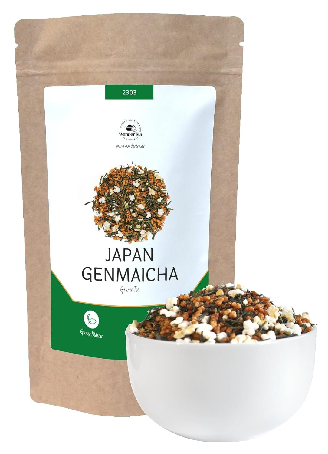 Genmaicha japanischer Grüntee mit geröstetem Reis, 50 % Kagoshima Sencha, hochwertiger loser Grüntee, traditionelle Mischung, ohne Zusatz von Aromen, 100 g | Wondertea Japanischer Grüntee Genmaicha