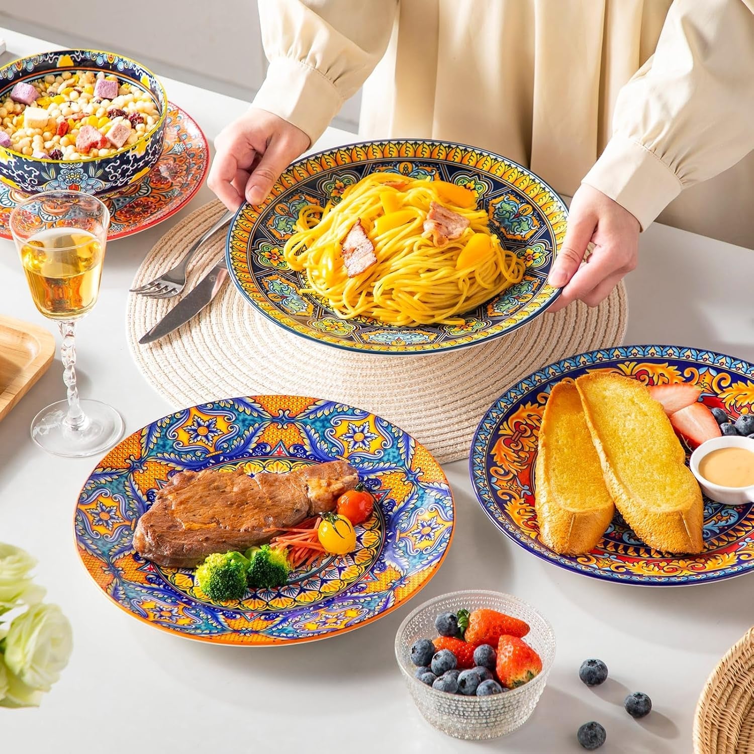 Speiseteller-Set für 6 Personen, vancasso KRVI Teller-Set für 6 Personen, Teller-Set Ø 27 cm, spülmaschinen- und mikrowellengeeignet, Pastateller, Frühstücksteller, Kuchenteller