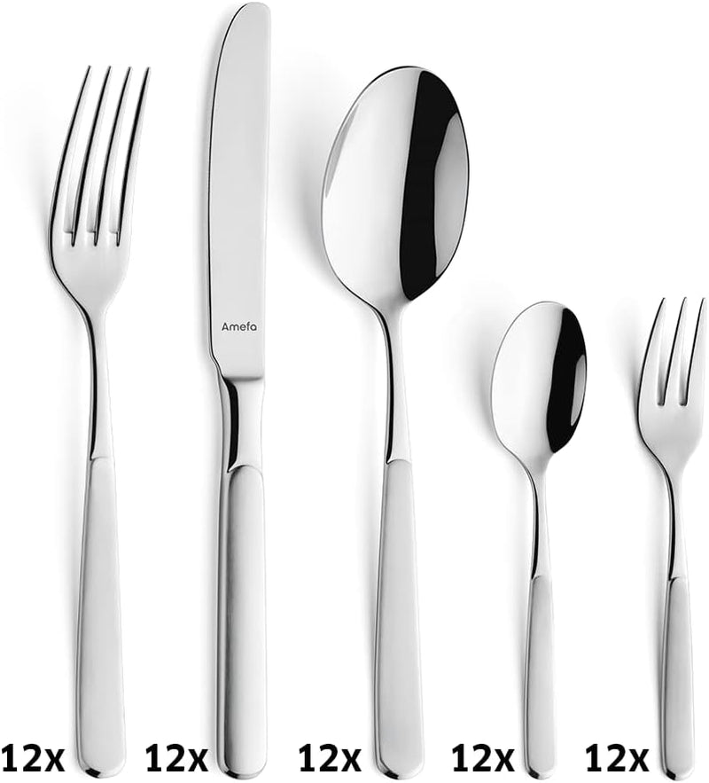 Amefa Satina Besteckset in 60 Teilen, für 12 Personen, Safe Kitchen Naty Shop