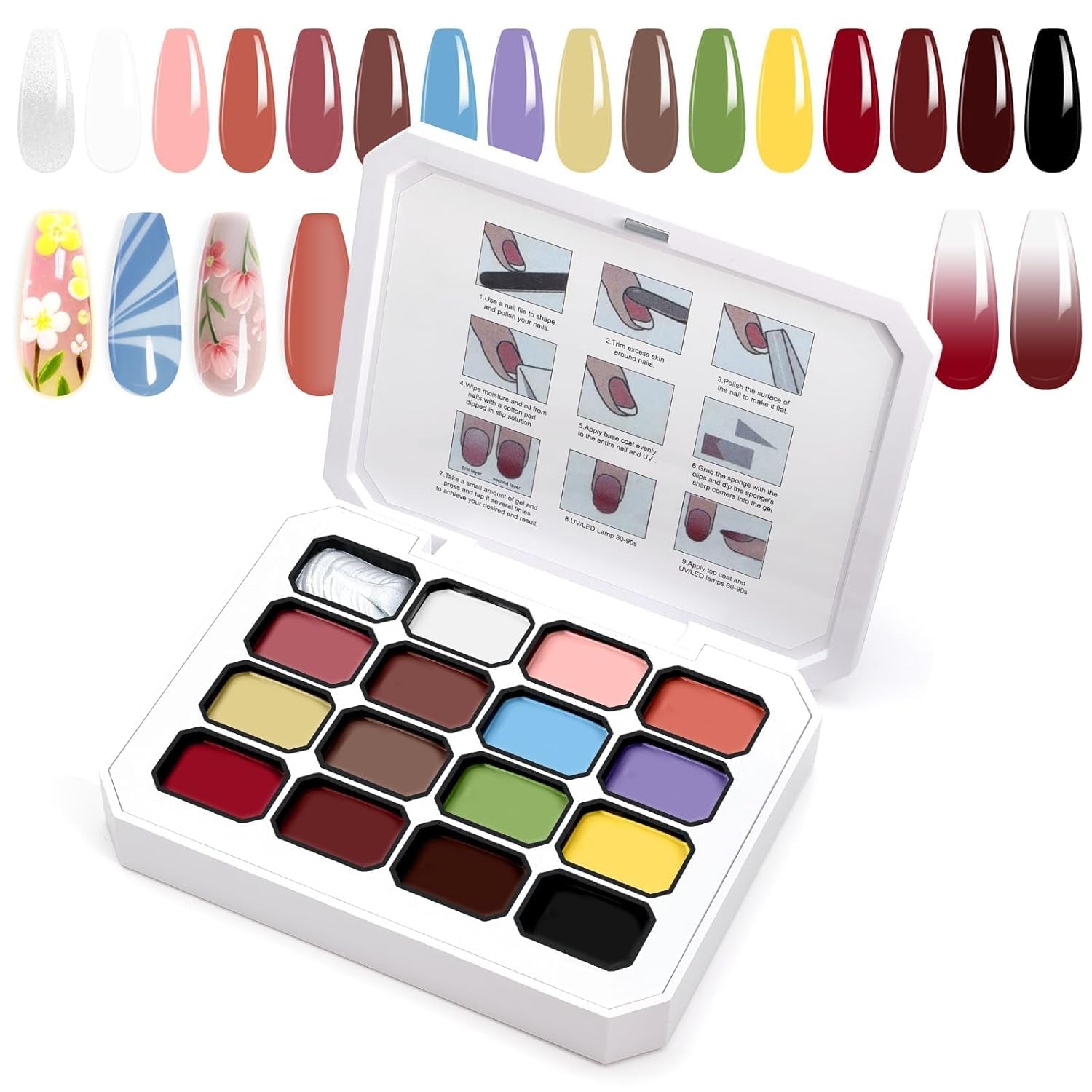 Farbverlaufs-Malgel, 12 Farben, Ombre-Gel-Nagellack mit 100 Nagelschwämmen und 4 Krallen, Metallgreifer für French-Maniküre, DIY-Nagelkunst, Set I