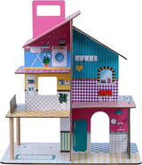Olivia's Little World 360-Puppenhaus aus Holz für Kinder, 3,5-Zoll-Puppen und 12 Zubehörteile, mehrfarbig TD-13260C