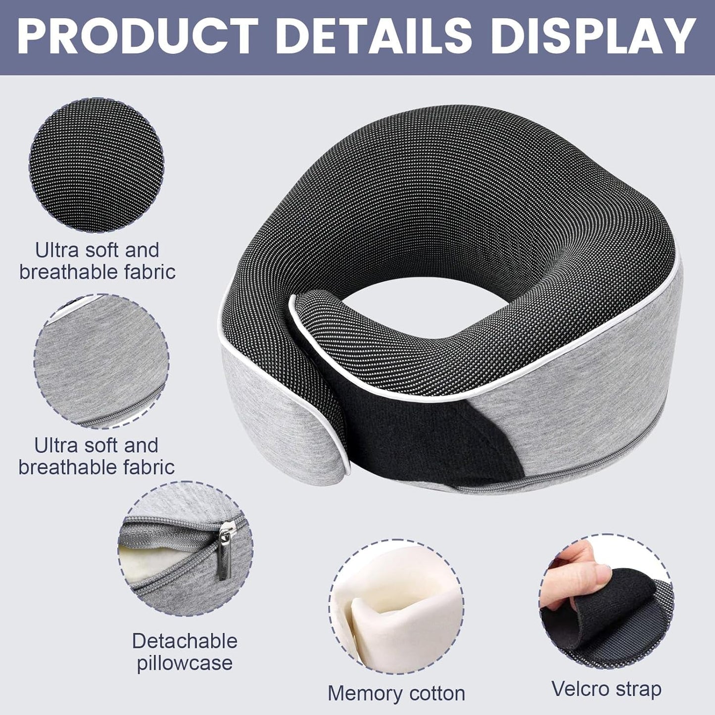 Nackenkissen aus Memory-Schaum, Reisekissen, ergonomisches Design, Nackenkissen aus Memory-Schaum mit Augenmaske, 2 Ohrstöpsel und Aufbewahrungstasche, perfekt zum Schlafen unterwegs auf Reisen, Naty Shop orthopädische Nackenkissen