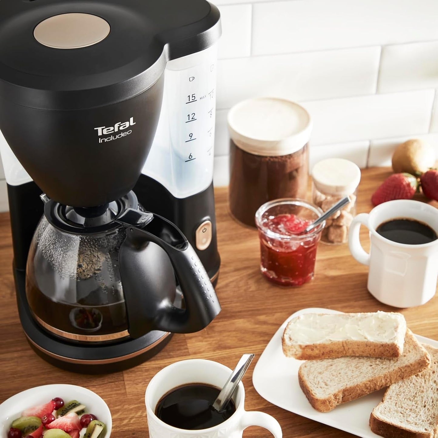 Tefal Includeo Filter-Espressomaschine, Espressomaschine extrem einfach zu bedienen, für Rechts- und Linkshänder geeignet, automatische Deckelöffnung, 1,25 l, 10 bis 15 Tassen, CM533811