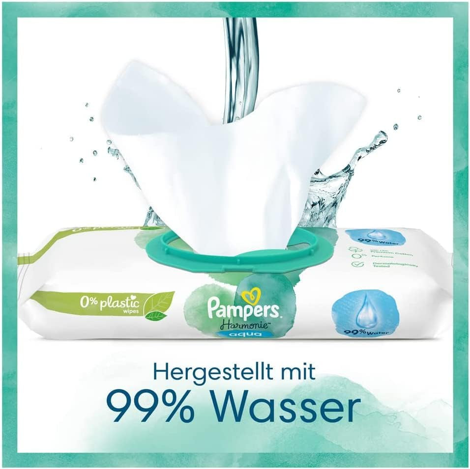 Harmonie Babywindelset Größe 2 (4–8 kg, 240 Teile), Monatsbox und Harmonie Aqua Baby Feuchttücher Box 720 Tücher (15 x 48), Baby Essentials