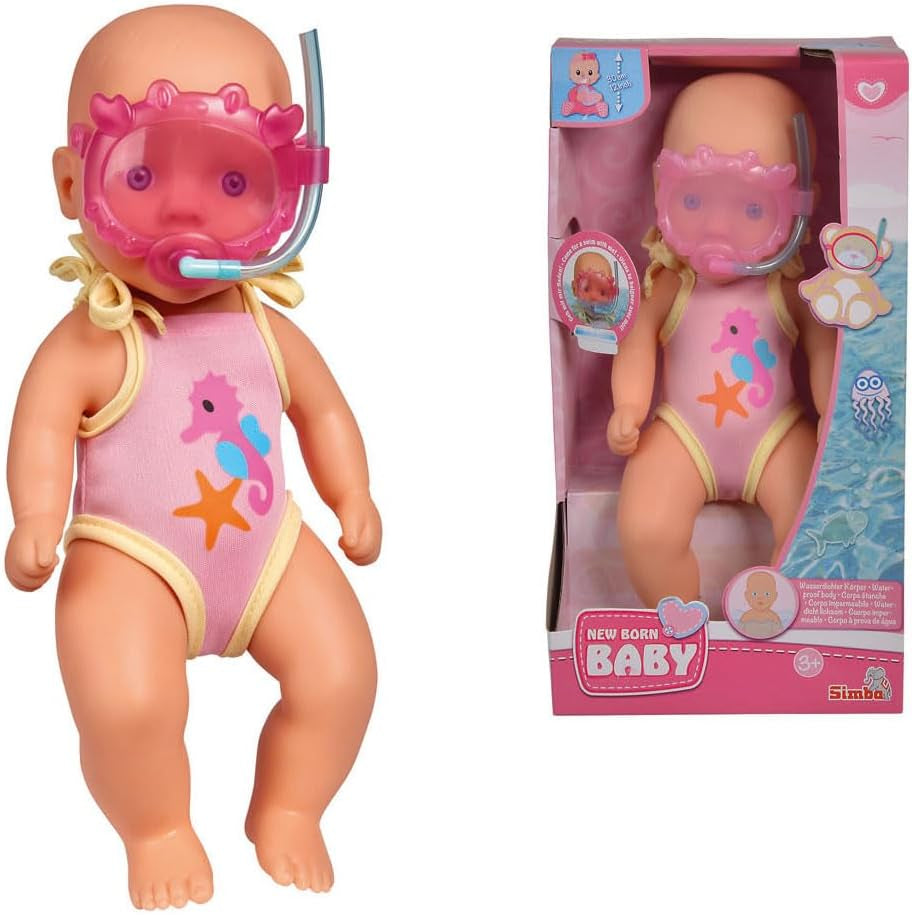 Simba 105030172 – Badepuppe für Neugeborene, Vinylpuppe im Badeanzug mit Schwimmbrille, 30 cm, Puppe, ab 3 Jahren. Puppen Naty Shop