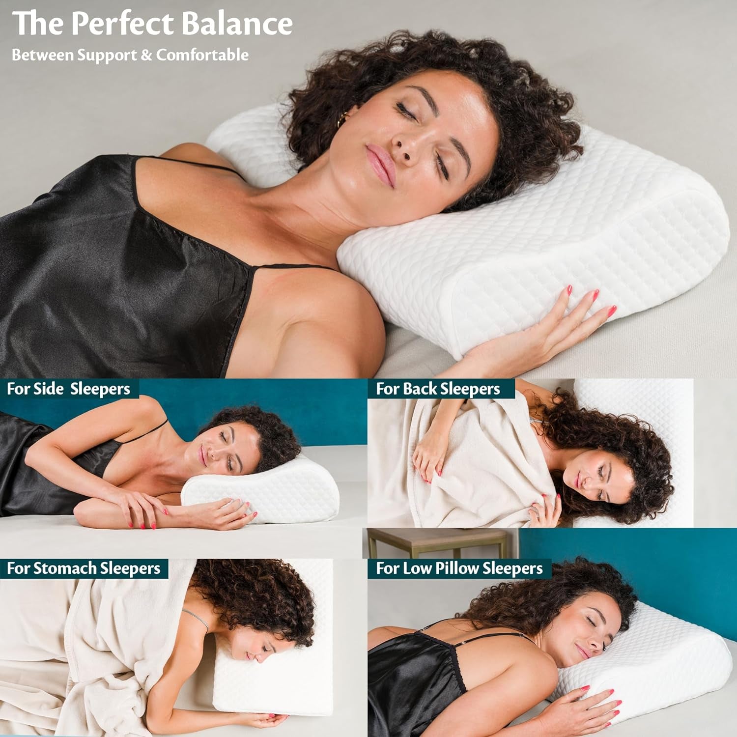 Nackenstütze, höhenverstellbares Memory-Schaum-Kissen, orthopädisches und ergonomisches Bettkissen, Kissen zur Linderung von Nackenschmerzen, Nackenstütze und Anti-Schnarchen, waschbares Polyes. Cap Cervical orthopädische Kissen Naty Shop
