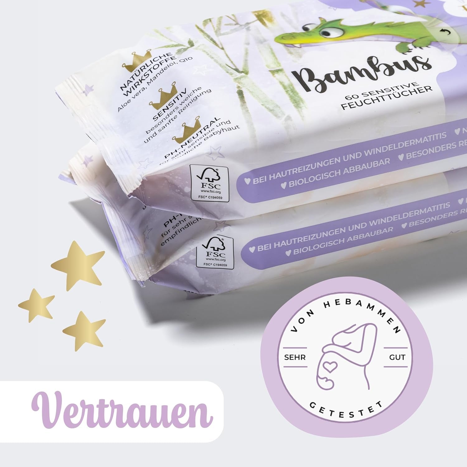 Millis Bamboo Baby Sensitive Feuchttücher für zarte Babyhaut – 5 x 60 Stück – Natürliche, sanfte und nachhaltige Reinigung – Biologisch abbaubare Babytücher, plastikfrei und alkoholfrei