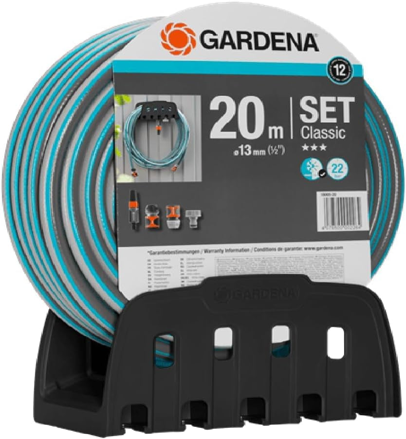 Gardena Classic 60 Wandschlauchtrommel mit Schlauchführungstrommel: Zur einfachen Wandmontage, mit Anti-Tropf-System, Winkelanschluss, großes Fassungsvermögen, platzsparend (2650-88)