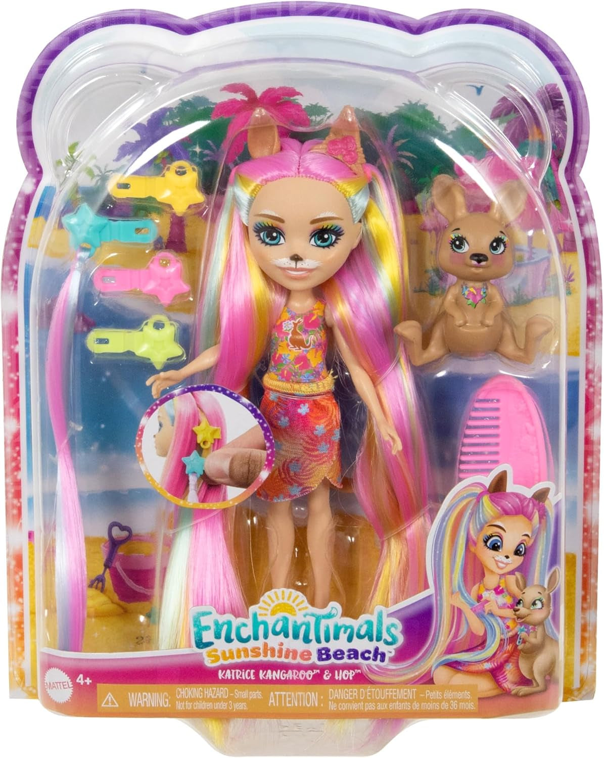 Enchantimals-Puppen, Sunshine Beach Deluxe-Haarpuppe und Tierfreund, kleine Puppe mit abnehmbarem Rock und Zubehör, Kindergeschenke, HTJ70 Naty Shop Dolls