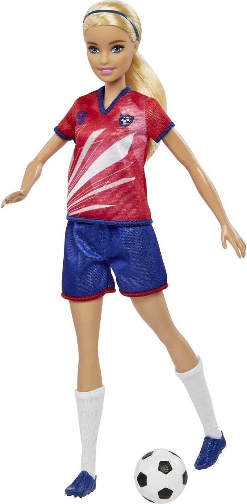 Barbie-Serie „You Can Be Anything“, Fußballspielerin, Fußballspielerin mit blonden Haaren, rotes und blaues Trikot, Ball, Zubehör, Puppe inklusive, Geschenk für Kinder ab 3 Jahren, HCN17