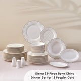 Karaca Elegance Bone Siena Geschirrset für 12 Personen, modernes Porzellangeschirrset, Geschirrset mit Suppenschüsseln, Servierplatte, tiefen Tellern, Desserttellern – Weiß und Gold