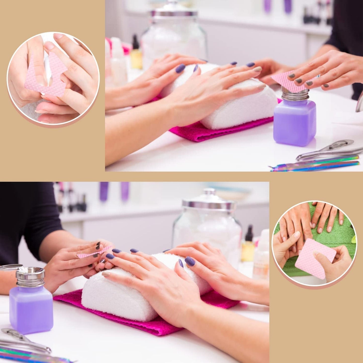 300 Stück Nagellackentferner Pads, Fusselfreie Nägel Wattepads Für Nägel Nagellackentferner Fusselfreie Nageltücher Reiniger Gelnägel - Rosa