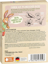 Heitmann Eierfärbe-Naturfarbset, 3 Eierfärbepulver (Gelb, Lila, Graublau), Graspapier-Aufkleberbogen