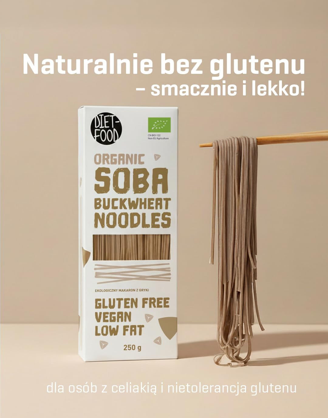 DIET-FOOD Bio Buchweizen Soba Nudeln Lebensmittel Pasta Vegane Glutenfreie Lactosefrei Sojafrei Nudeln für Vegetarier und Veganer 250 Gramm