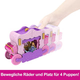 Mattel Disney Princess Verwandlungsspielset „Kutsche zum Schloss“ mit Aurora-Minipuppe, 3 Ebenen, 6 Spielbereiche, 4 Figuren, Möbel und Zubehör HWX17