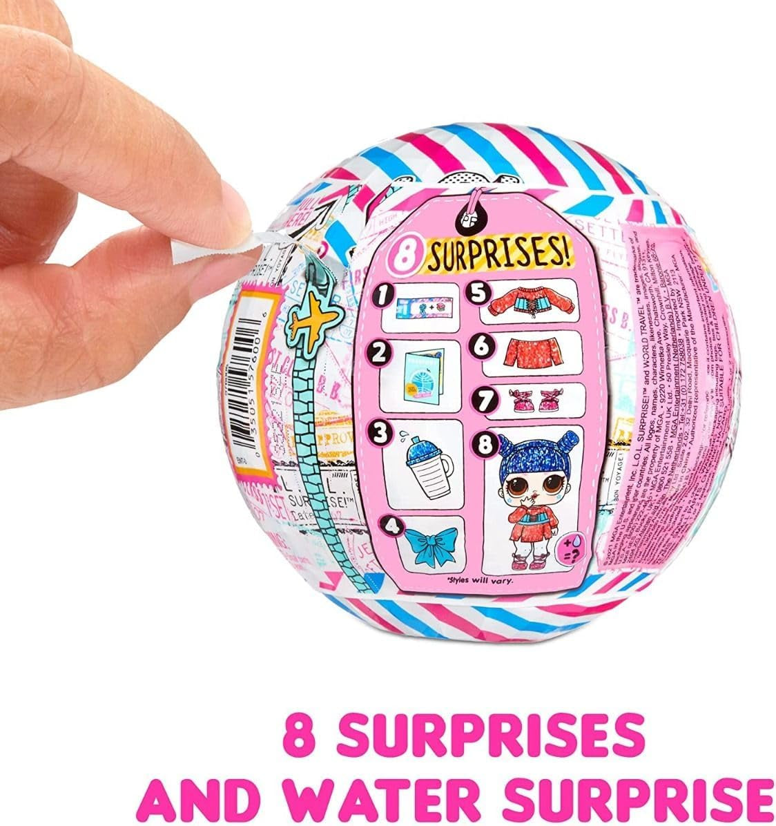 LOL Überraschung! World Travel Tots – Modepuppe mit 8 Überraschungen – Geheimbotschaft, Mode, Accessoires und mehr – zum Sammeln, zufällige Auswahl – Geschenk für Kinder ab 4 Jahren