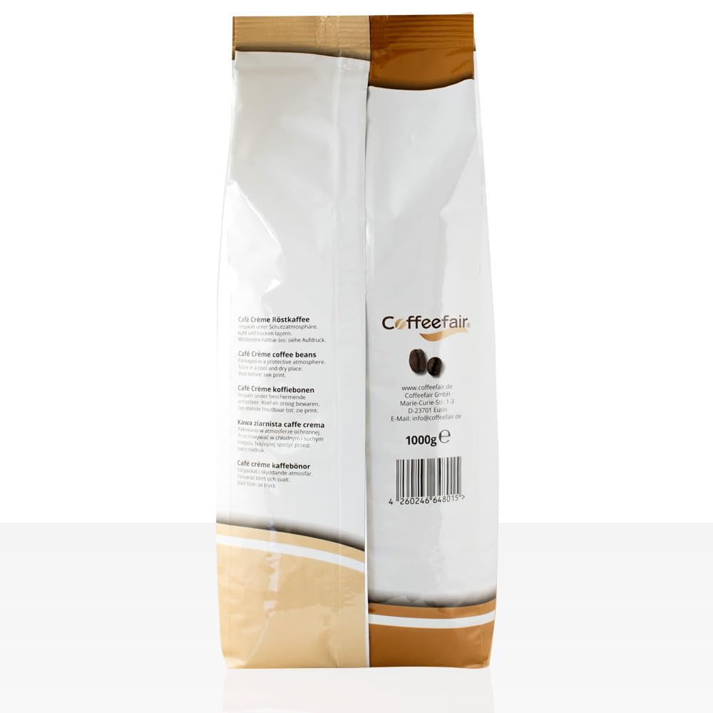 Coffeefair Cafe Creme Kaffeebohnen in Barista-Qualität – 1 kg für Kaffeevollautomaten, Mischbohne für Kaffee oder Espresso verwendbar, schonende Trommelröstung