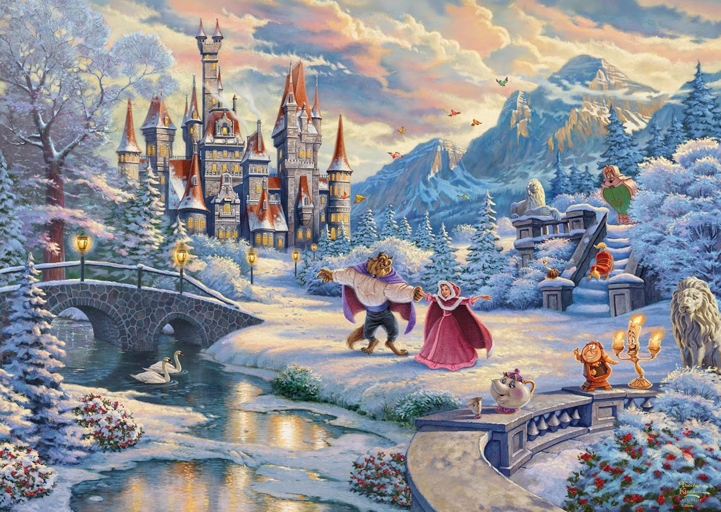 Schmidt Spiele 59671 Thomas Kinkade, Disney, Die Schöne und das Biest, Magischer Winterabend, Puzzle 1000 Teile Puzzle Naty Shop