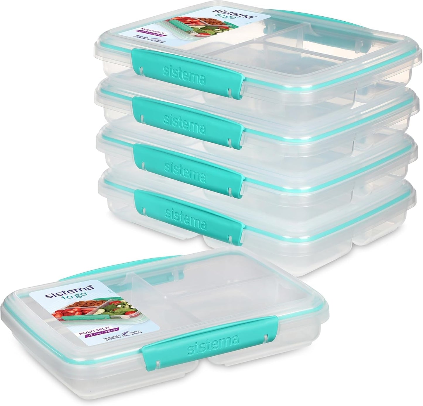 Nest IT-System-Vorratsbehälter für Lebensmittel, Meal-Prep-Boxen | 1,9 Liter luftdichte Aufbewahrungsbehälter mit DREI Fächern und Deckeln | BPA-frei | Grün | 5 Stück Frischhaltedosen Naty Shop 5 X 820 ml