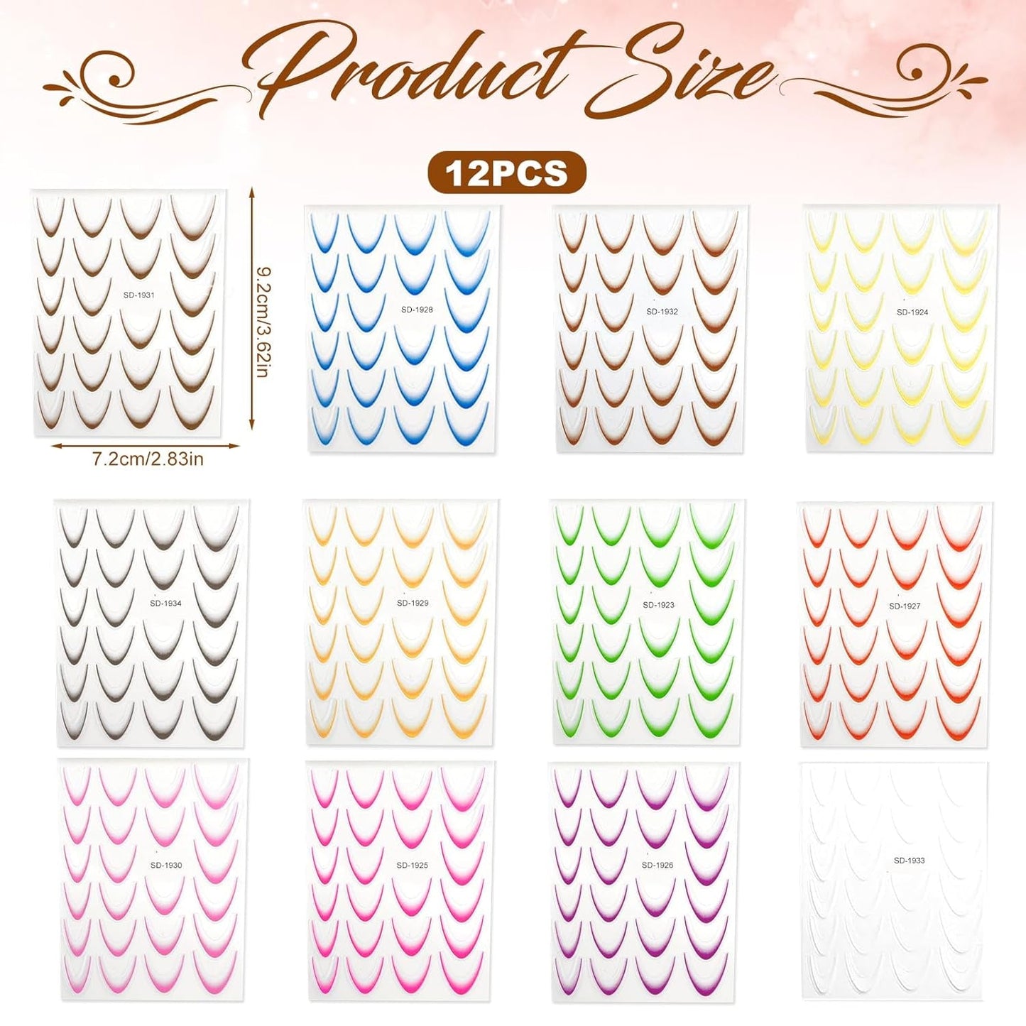 12 Stück French Tip Nagelsticker Selbstklebend Bunte French Nails Schablone Nagelaufkleber Nail Art Sticker Nageldesign DIY Nägel Zubehör(12 Farben)