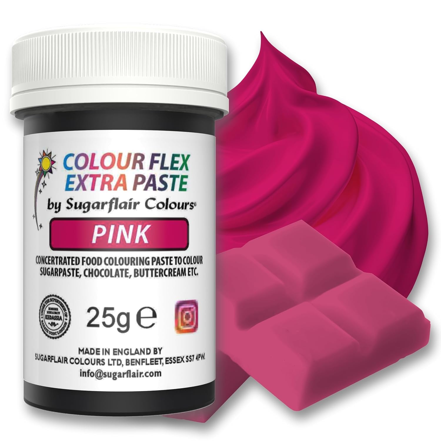 Lebensmittelfarbpaste Sugarflair Colourflex Extra Pink Paste – Essbare Lebensmittelfarbe für Buttercreme, Schokolade, Zuckerpaste, Glasur, Fondant, Kuchenmischungen, Teig und mehr – 25 g