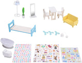 Olivia's Little World Modernes, dreistöckiges interaktives Puppenhaus aus Holz im mediterranen Stil für Kinder mit 17 Puppenmöbelzubehör, mehrfarbig, TD-13551B