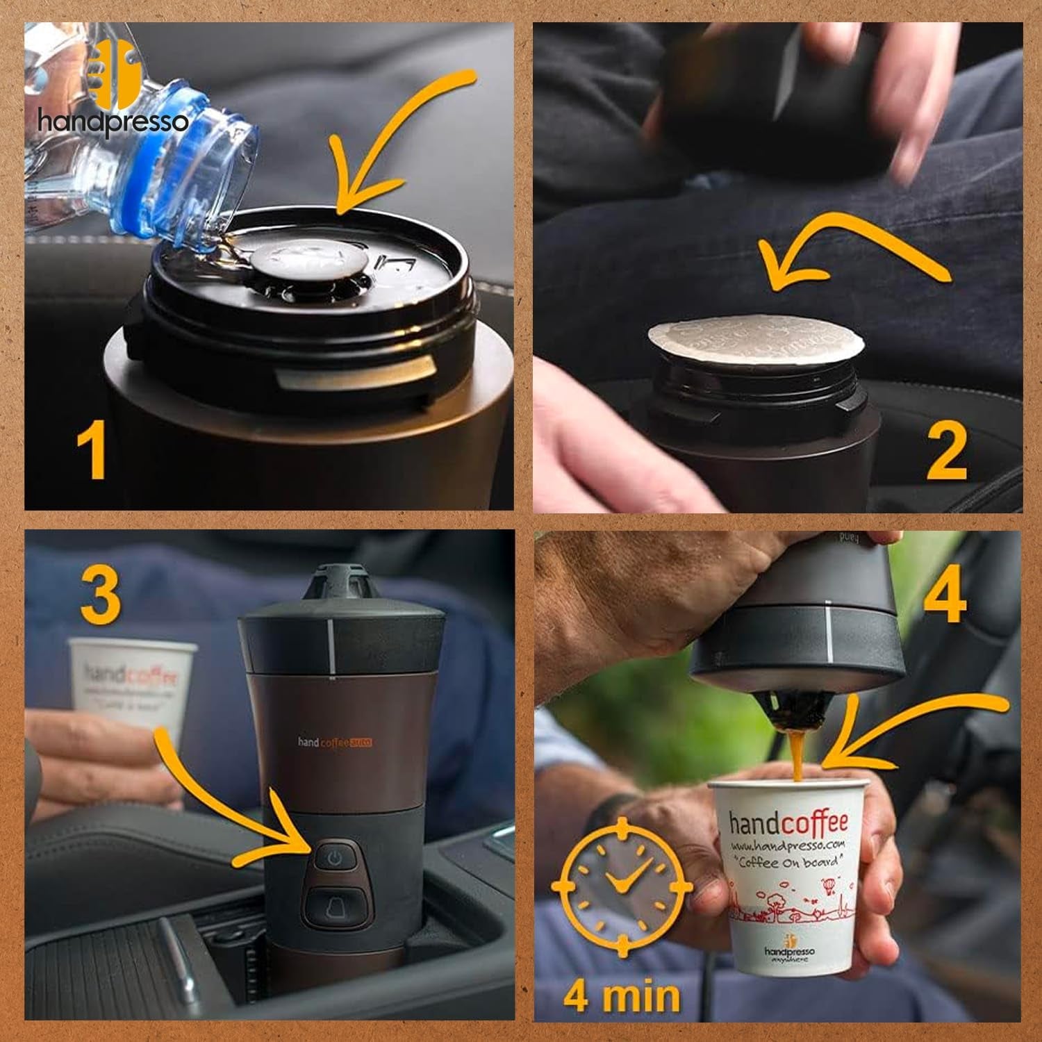 Handpresso - Handkaffee Auto 21000 | 12V Auto-Espressomaschine - 12-Volt-Espressomaschine für Autos | Senseo Pad-Espressomaschine für Autos – 12-V-Reise-Espressomaschine | 12-Volt-Espressor für Wohnmobile