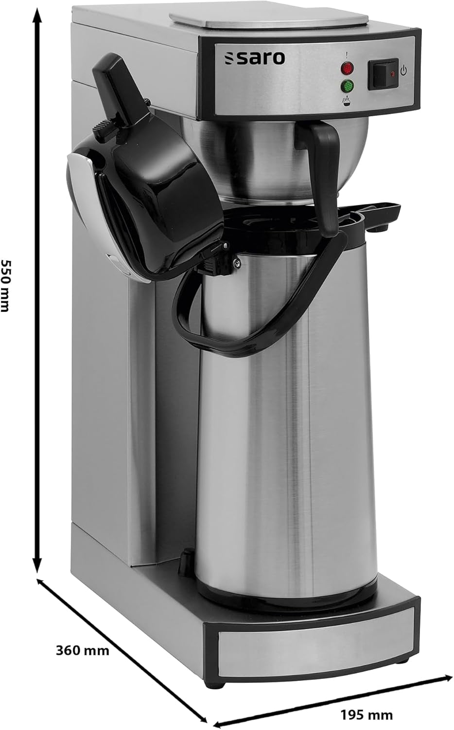 Saro Espressomaschine, inklusive Karaffe mit isolierter Edelstahlpumpe – 2,2 l – Zubereitungszeit ca. 5–6 Min. – Schutz bei Betrieb ohne Wasser – 2.069 kW – Modell THERMO 24