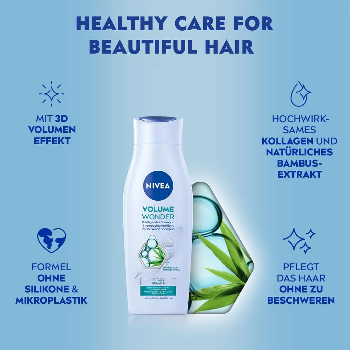 NIVEA Volume Wonder Kräftigendes Shampoo, Volumenshampoo, 50 ml Dusche und Bad Naty Shop