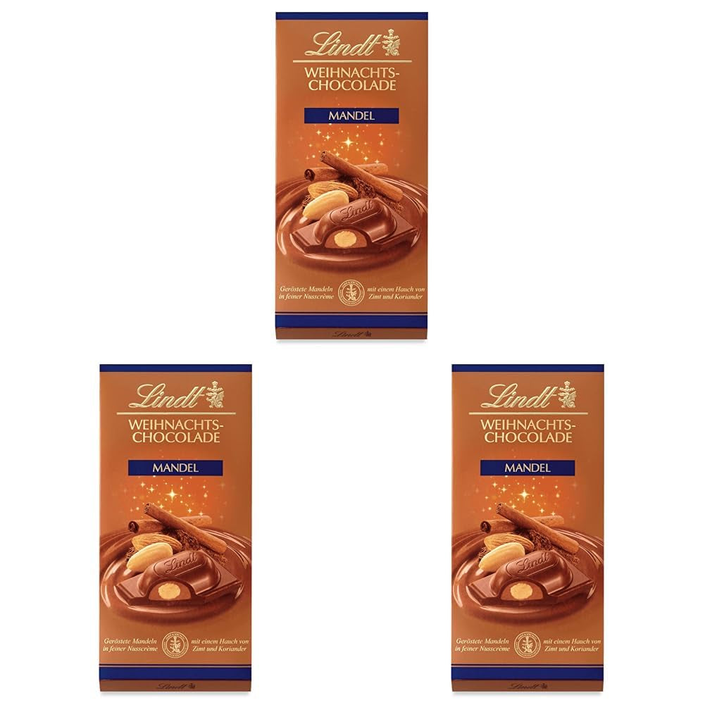 Lindt Weihnachts-Mandel-Schokoriegel | 100 g | Mandeln in Walnusscreme umhüllt von feinster Vollmilchschokolade | Weihnachtsgeschenk aus Schokolade