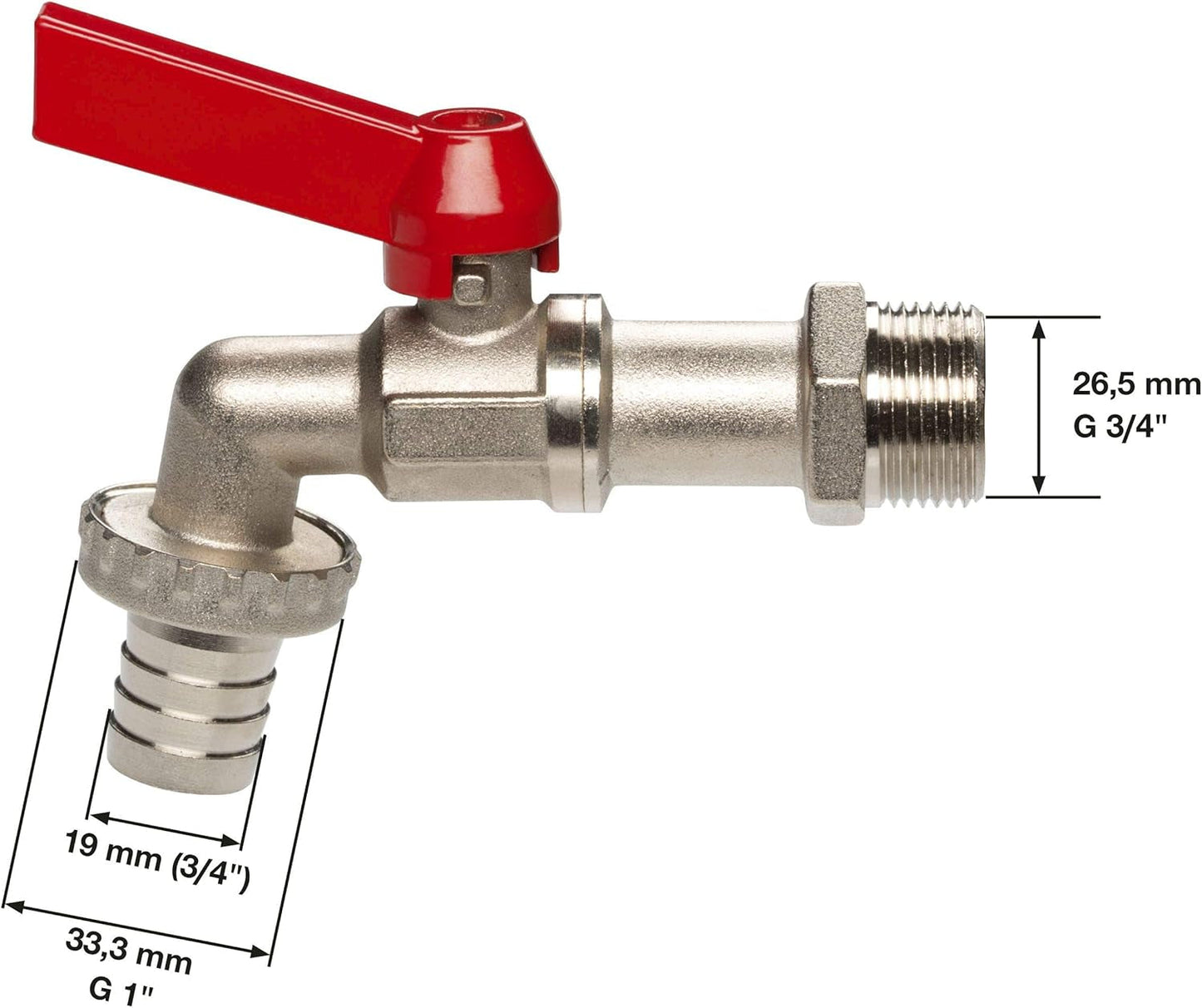 Gardena Kugelhahn: Innen- und Außenventil, 33,3 mm (G 1 Zoll) Gewinde, für 19 mm (3/4 Zoll) Schläuche (7333-20)