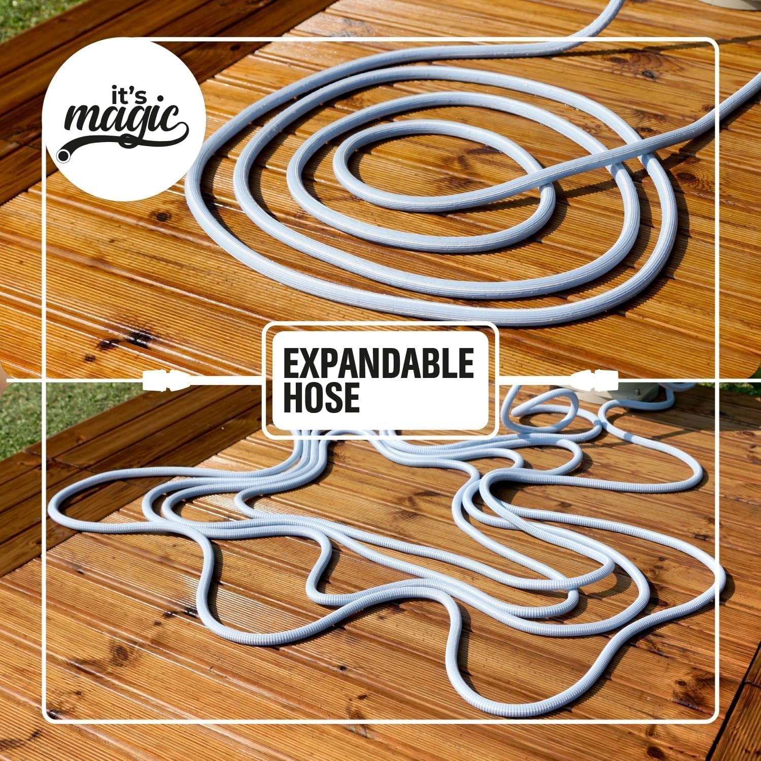 Gartenschlauch ausziehbar bis zu 7,5 Meter, 1/2" (12,5 mm), mit Handbrause und 8 Funktionen, Idroeasy