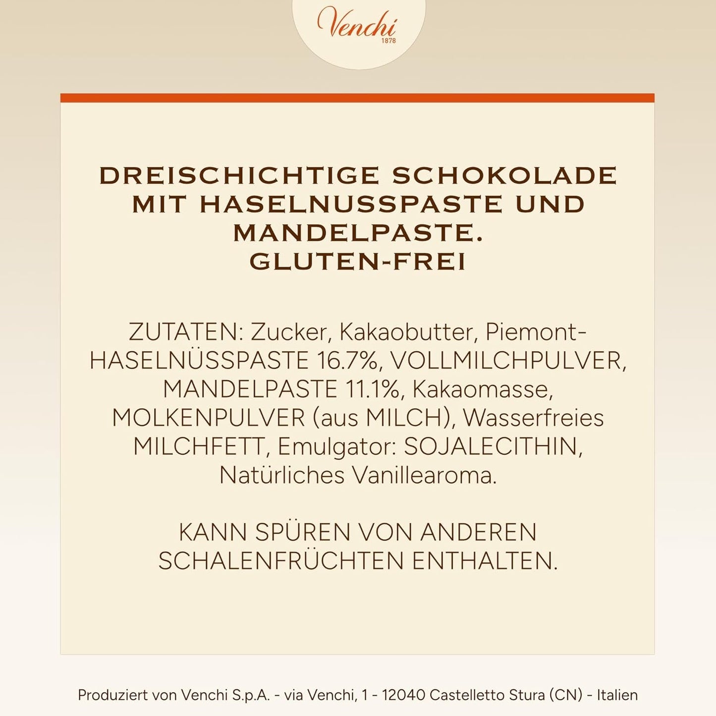 Venchi - Cremini 1878 - Dreischichtige Schokolade mit Gianduja mit Milch und Mandelpaste, „Piemonteser Haselnüsse g.g.A.“, 1 kg, glutenfrei, ohne Farbstoffe und ohne Konservierungsstoffe