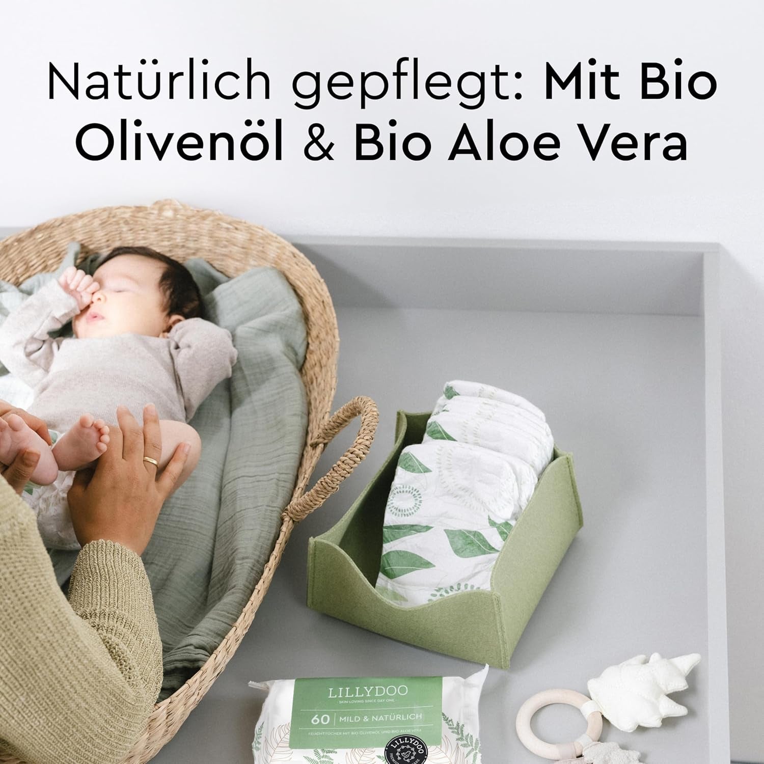 Grüne Feuchttücher von LILLYDOO, 600 Stück (10 x 60), 100 % plastikfrei, reißfestes Tuch – parfümfrei, sanft und natürlich, sanfte Reinigung für empfindliche Haut, dermatologisch getestet