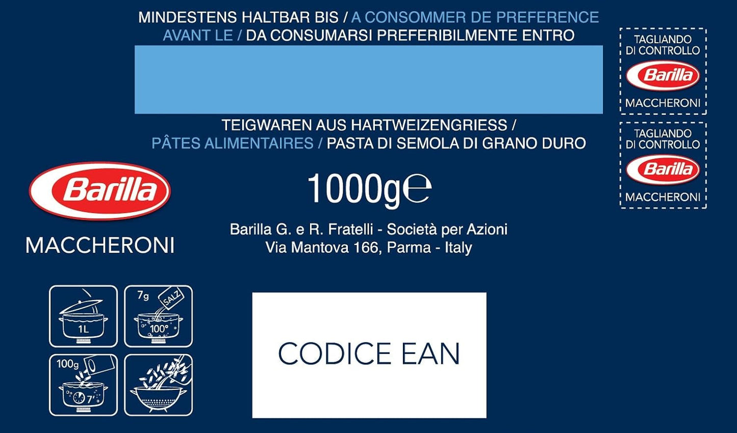 Barilla-Hartweizennudeln Maccheroni n. 44 – 1er-Packung (1x1kg)