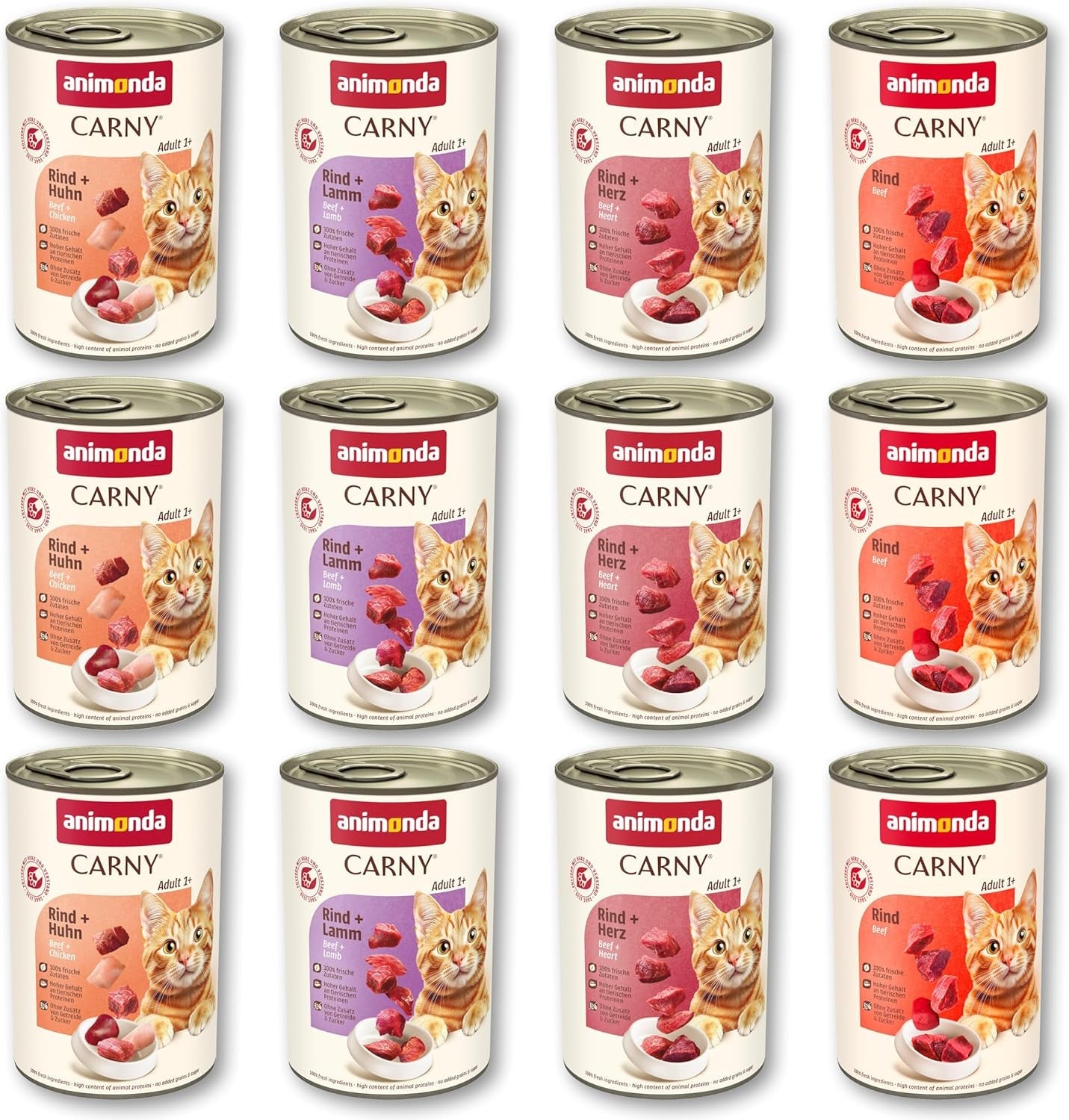 animonda Carny Adult Savory Variety (12 x 400 g), Nassfutter für ausgewachsene Katzen, Nassfutter mit 100 % Frischfleischzutaten, getreidefrei und zuckerfrei