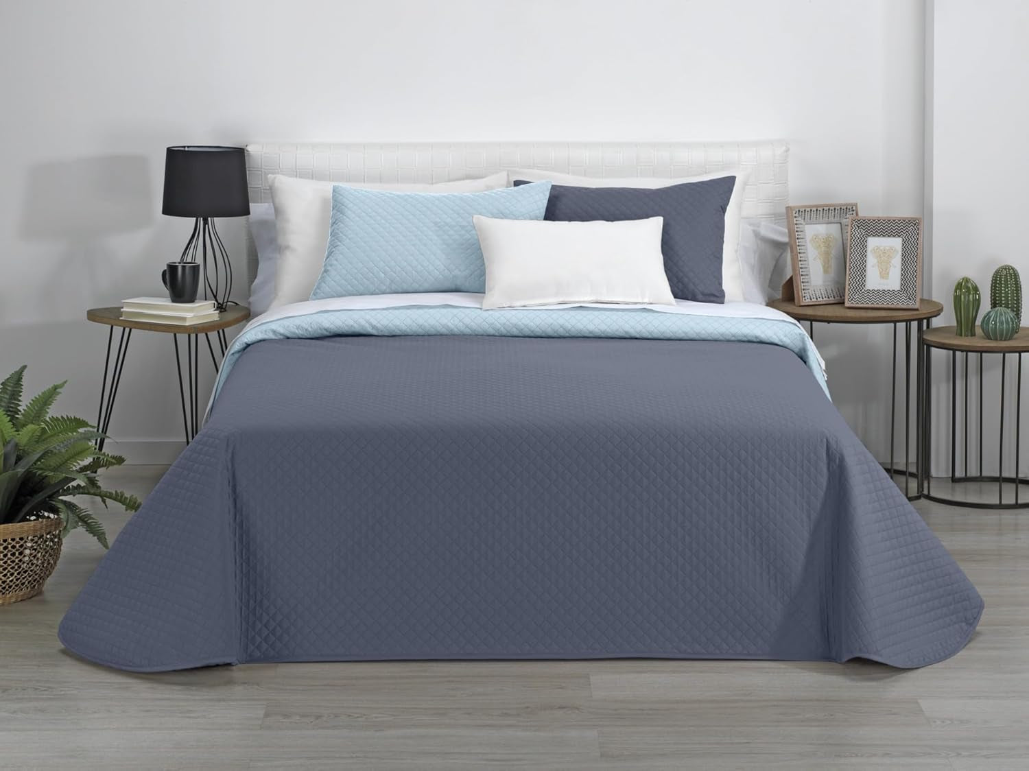 Estoralis | AVA | Wende-Boutique-Steppdecke | Für alle Jahreszeiten | Farbe – Himmelblau/Stein | Für Bett 140/150/160 cm. Bett. (250 x 270 cm. Ancho X Alto) | Steppdecke Quilts und Quilts Naty Shop Standardtitel
